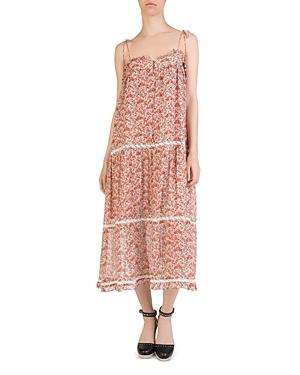 The Kooples Lace-inset Floral Print Silk Dress