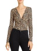Bardot Twist-front Leopard Print Bodysuit