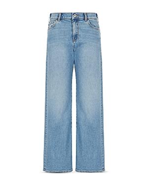 Emporio Armani Wide Cropped Five Pocket Jeans In Solid Dark