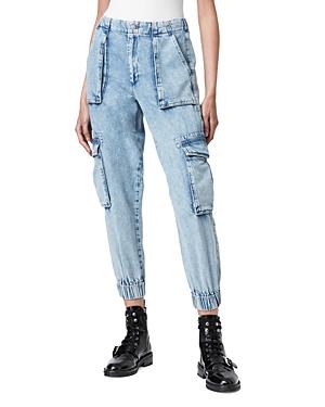 Allsaints Frieda High Rise Denim Cargo Pants In Indigo Blue
