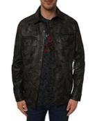 Robert Graham Camo Print Leather Shirt Jacket