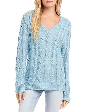 Karen Kane Cable Knit V Neck Sweater