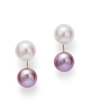 Bloomingdale's Cultured Freshwater Pink Pearl Front-back Earrings In 14k Yellow Gold - 100% Exclusive