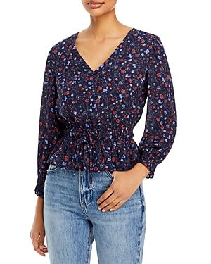 Aqua Floral Print Gathered Waist Tie Front Top - 100% Exclusive