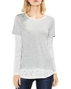 Vince Camuto Distressed Mixed Media Top