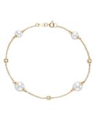 Bloomingdale's Cultured Freshwater Pearl & Diamond Station Link Bracelet In 14k Yellow Gold - 100% Exclusive