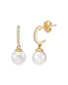 Bloomingdale's Freshwater Pearl & Diamond J Hoop Earrings In 14k Yellow Gold - 100% Exclusive