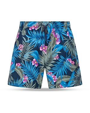 Boss Turtle Leaf And Floral Print Swim Trunks