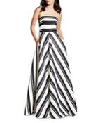 Halston Heritage Strapless Variegated Stripe Gown