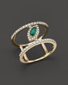 Emerald And Diamond Geometric Ring In 14k Yellow Gold