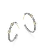 Judith Ripka 18k Yellow Gold And Sterling Silver Bead Textured Hoop Earrings With Diamonds