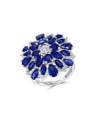 Bloomingdale's Blue Sapphire & Diamond Cluster Statement Ring In 14k White Gold - 100% Exclusive