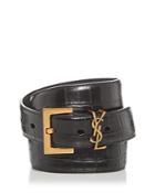 Saint Laurent Men's Ysl Croc Embossed Leather Belt