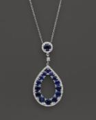 Sapphire And Diamond Teardrop Pendant Necklace In 14k White Gold, 15