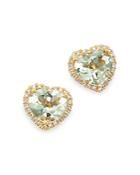 Kiki Mcdonough 18k Yellow Gold Grace Green Amethyst & Diamond Heart Earrings