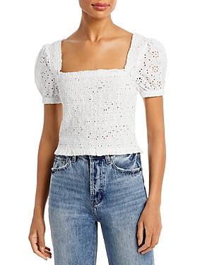 Astr The Label Hudson Smocked Eyelet Top