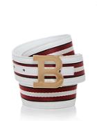 Bally Men's Logo Buckle Reversible Striped Belt