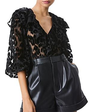 Alice And Olivia Laurette Sheer Ruffled Top