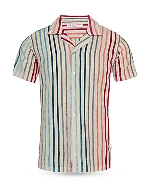 Orlebar Brown Hibbert Chenille Stripe Tailored Fit Button Down Short Sleeve Shirt