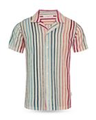 Orlebar Brown Hibbert Chenille Stripe Tailored Fit Button Down Short Sleeve Shirt