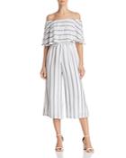 Olivaceous Off-the-shoulder Striped Cropped Jumpsuit