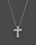 Diamond And Baguette Cross Pendant Necklace In 14k White Gold, .90 Ct. T.w.