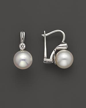 Diamond And Akoya Pearl Earrings Set In 14k White Gold