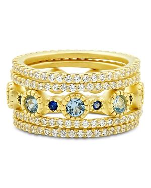 Freida Rothman Imperial Blue Stackable Rings In 14k Gold-plated Sterling Silver, Set Of 5