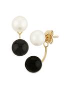 Bloomingdale's Onyx & Cultured Freshwater Pearl Front-to-back Drop Earrings In 14k Yellow Gold - 100% Exclusive