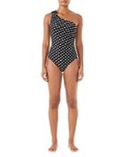 Kate Spade New York Polka Dot Buckle One Shoulder One Piece Swimsuit