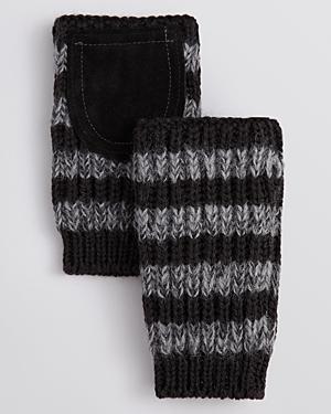 Paul Smith Striped Alpaca Fingerless Mittens With Suede Patches