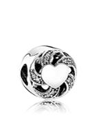 Pandora Charm - Sterling Silver & Cubic Zirconia Ribbon Heart, Moments Collection