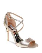 Badgley Mischka Karmen Embellished Metallic Leather High Heel Sandals