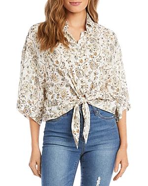 Karen Kane Petites Paisley Print Relaxed Tie Front Shirt