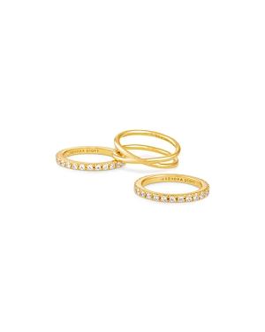 Kendra Scott Livy Pave & Crossover Rings In 14k Gold Plate, Set Of 3