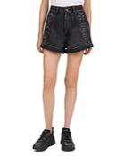 The Kooples High-rise Lace-up Denim Mini Shorts In Black Washed