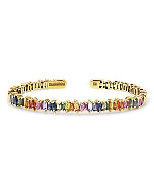 Suzanne Kalan 18k Yellow Gold Rainbow Sapphire Baguette Cuff Bangle Bracelet