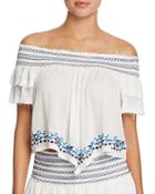 Surf Gypsy Embroidered Off-the-shoulder Top Swim Cover-up