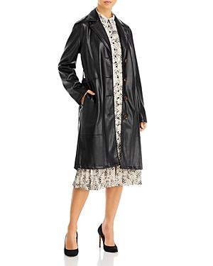 T Tahari Faux Leather Long Sleeve Notch Collar Button Down Jacket