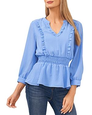 Cece Ruffle Trim Tonal Plaid Top