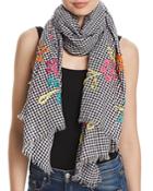 Fraas Embroidered Gingham Oblong Scarf