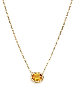 Citrine Bezel Pendant Necklace In 14k Yellow Gold, 18