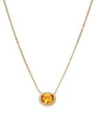 Citrine Bezel Pendant Necklace In 14k Yellow Gold, 18