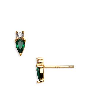 Argento Vivo Pave & Green Pear Shape Cubic Zirconia Stud Earrings In 14k Gold Plated Sterling Silver