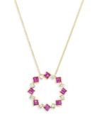 Bloomingdale's Ruby & Diamond Baguette Circle Pendant Necklace In 14k Yellow Gold, 18 - 100% Exclusive