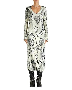 Etro Ribbed Floral Long Sleeve Knit Midi Dress