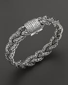 John Hardy Classic Chain Silver Small Braided Chain Bracelet With Diamond Pave, .42 Ct. T.w.