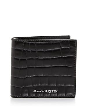 Alexander Mcqueen 8cc Croc Embossed Leather Bifold Wallet