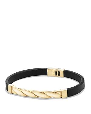 David Yurman Cable Classics Leather Id Bracelet With 18k Gold In Black