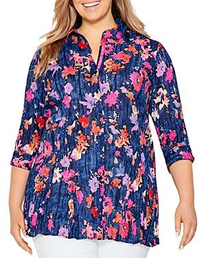 Nic And Glow Plus Glowing Blossoms Cotton Crinkle Shirt